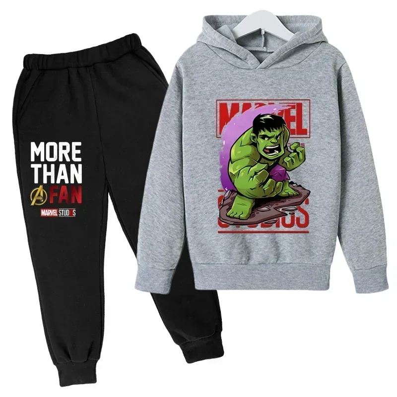 New Marvel Superhero Hulk Children Hoodie Pants 2pcs Set Spring Autumn Kids Boy Girl Clothing Sweatshirt Street Casual Tracksuit