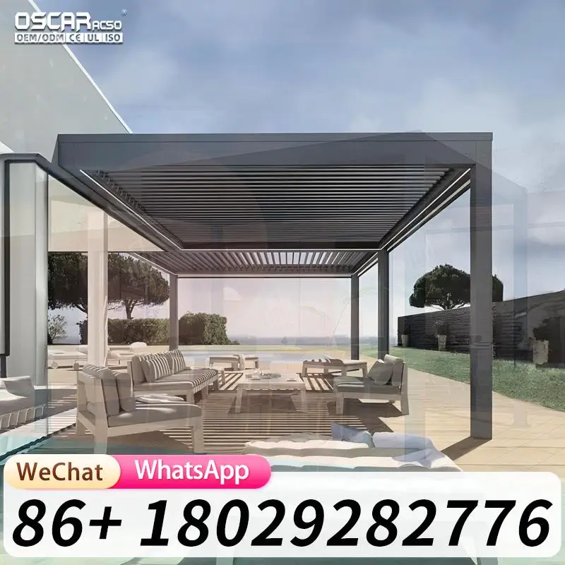 5x5 Outdoor Waterproof Electric Louvered Roof with LED Light Aluminium Pergola Ideal for Garden Patio Backyard Louvered Gazebo R