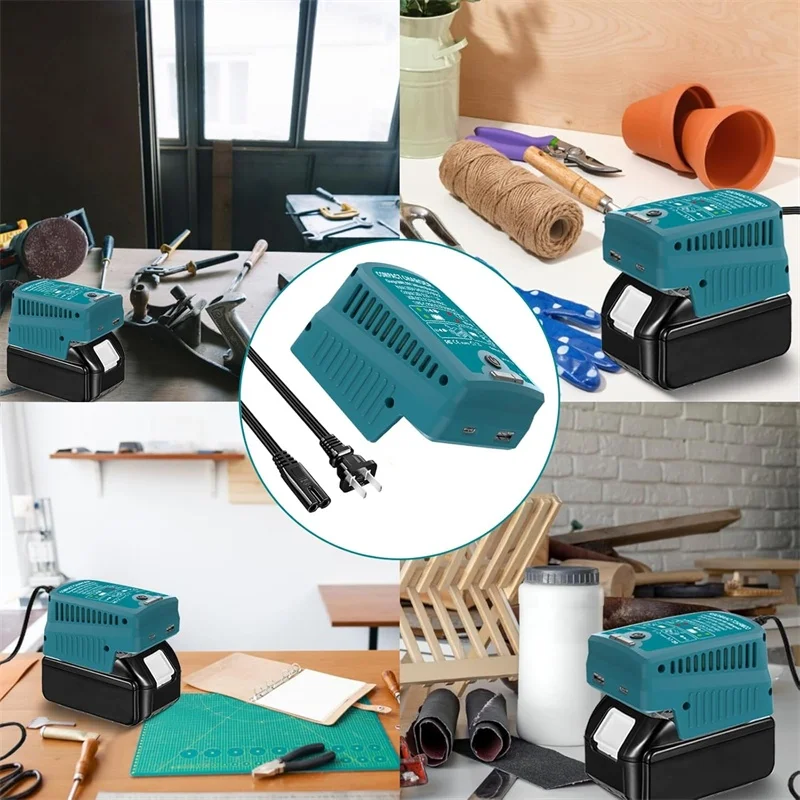 شاحن سريع محمول لبطارية ماكيتا 18 فولت BL1830 BL1850 BL1860 مع مخرج USB ونوع C 110 فولت 3A للتخييم والسفر