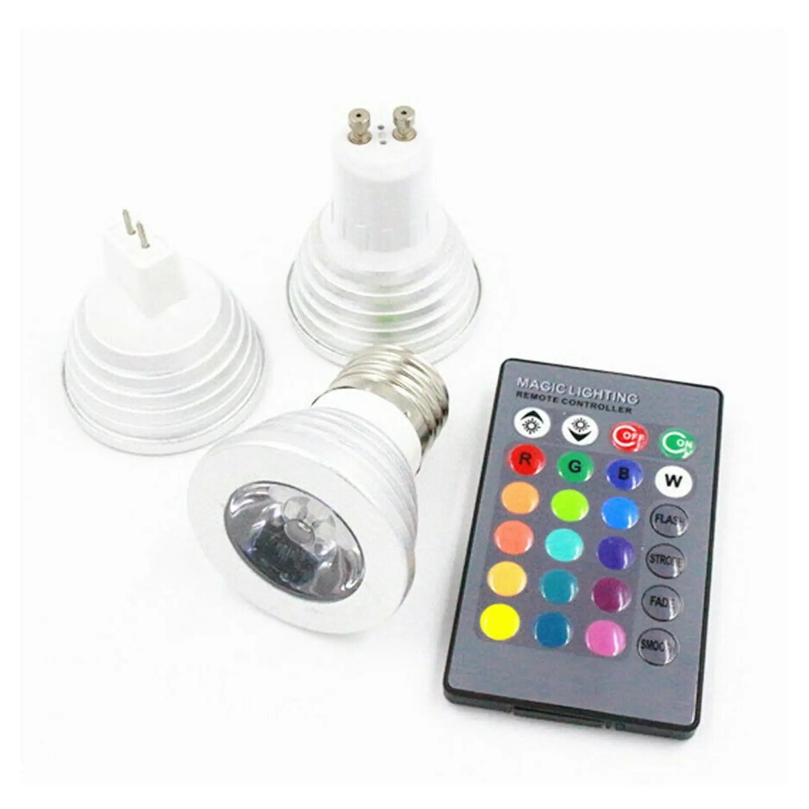 Bombilla de foco LED RGB E27, GU10, MR16, 3W, 24 teclas, Control remoto, GU5.3, lámparas de luz regulables que cambian de Color, decoración del hogar, 110V, 220V, 12V