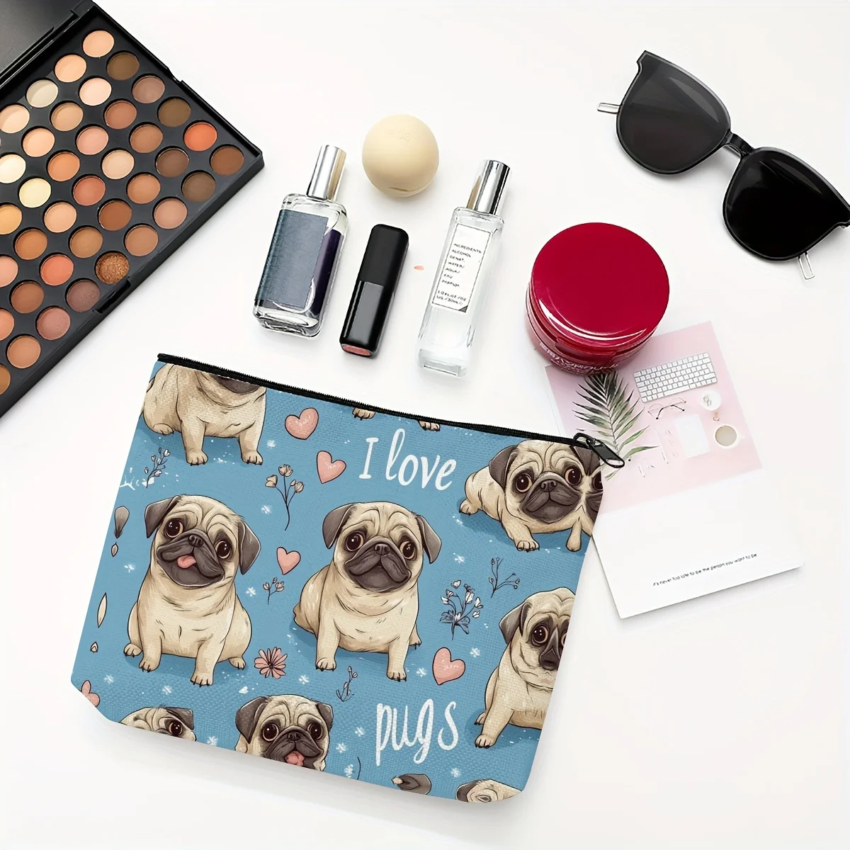 パグの化粧バッグ - 女性用のかわいい多機能ジッパーバッグ、ジュエリー収納バッグ、旅行に最適なジッパー付き小型収納バッグ