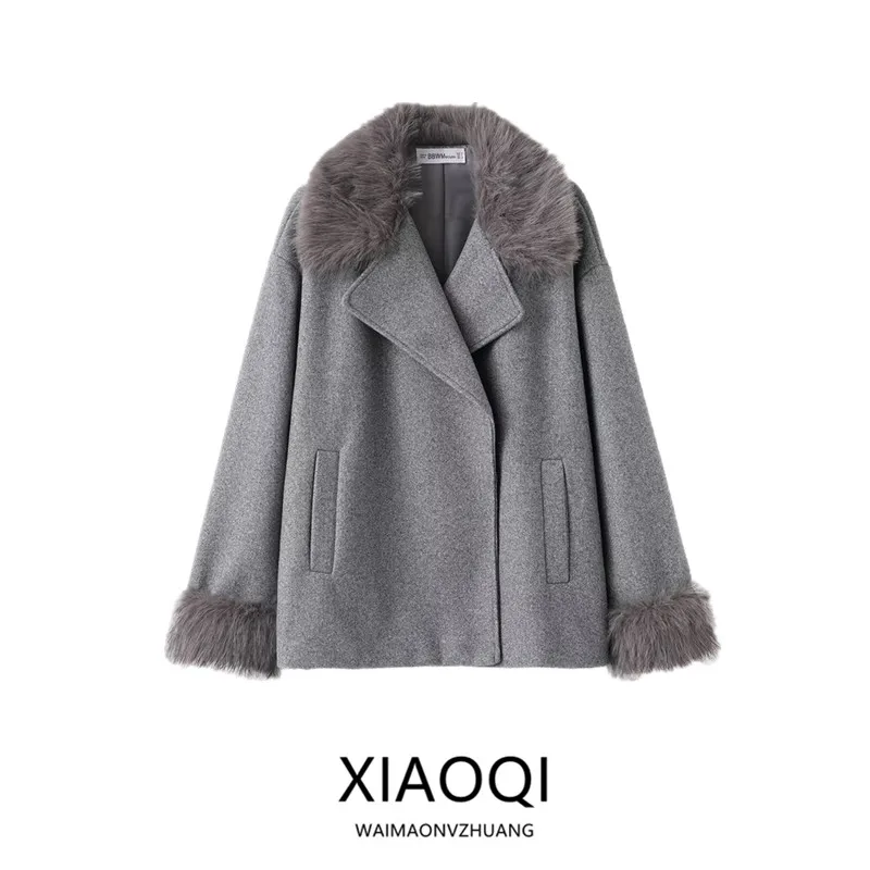 

Faionable Loose Long Sve Fur Collar Outerwear Top for Women Autumn Winter New Arrival Versatile Design Sensation Coat