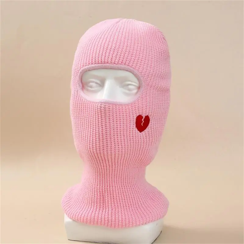 

39BD Girls Windproof Balaclava Hat Embroidery Heart Beanie Hat Women Warm Ski Hat