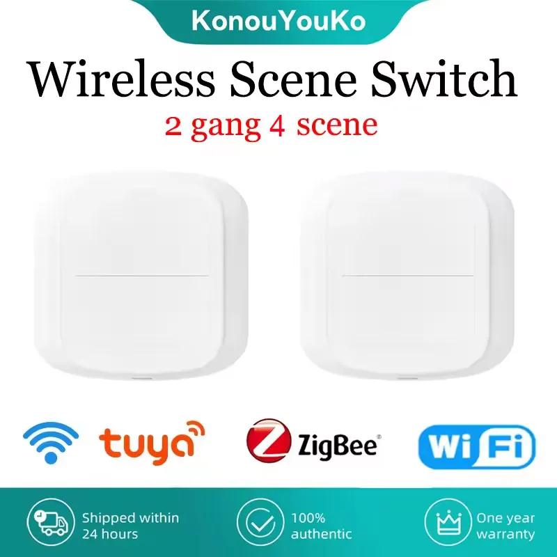 

Tuya Zigbee WiFi Smart Switch Push Button 2Gang 4Scene Wireless Scenario Switch Smart Home Remote Control Automation Residential