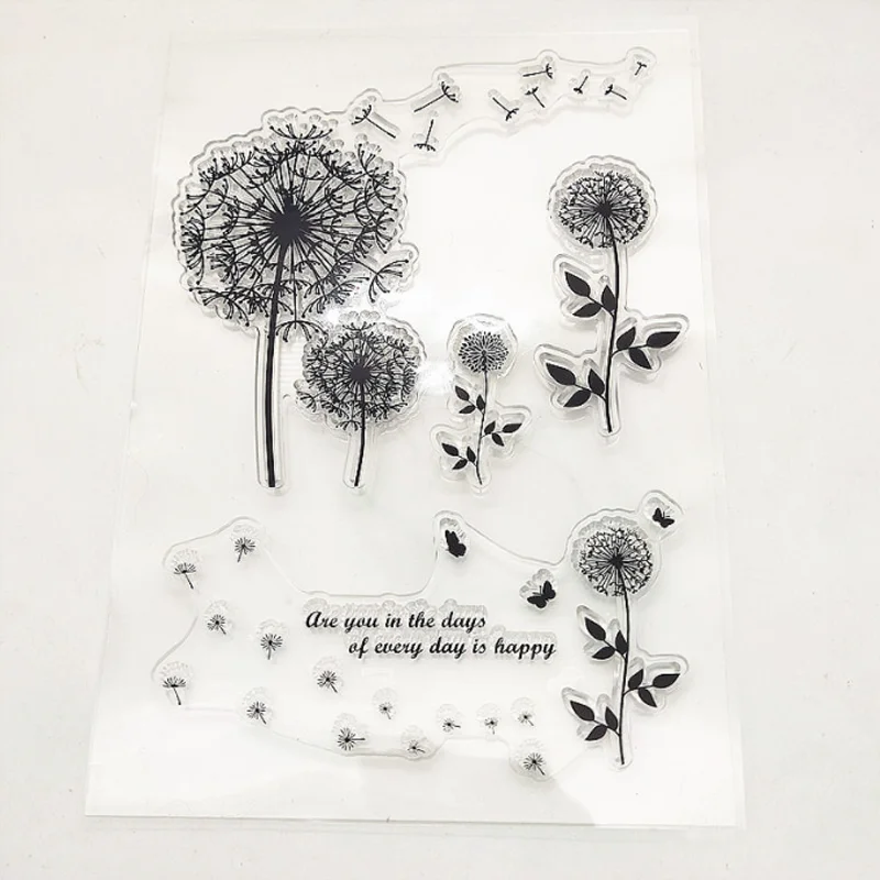 น่ารัก Dandelion โปร่งใสซิลิโคนสำเร็จรูปแสตมป์ Journal สมุดภาพ DIY ยางสีนูน Stencils ตกแต่ง Reusable