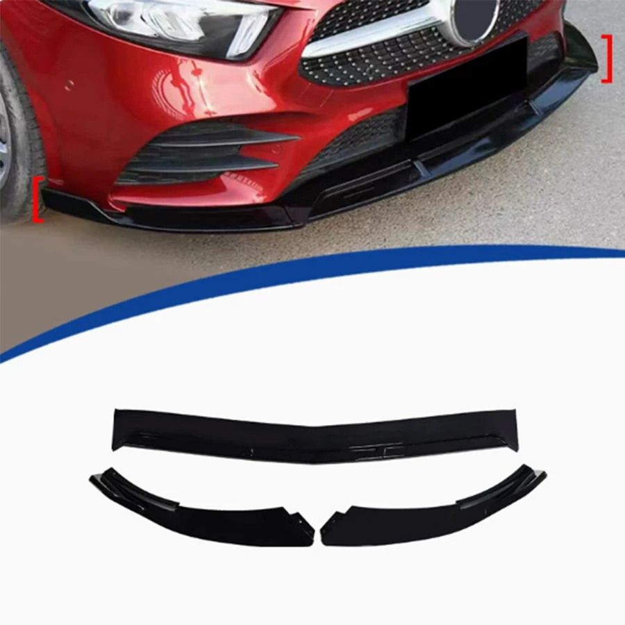 

For Mercedes Benz A Class W177 2019-2022 Bright Black Car Front Bumper Lip glossy black Front lip Diffuser Front Chin Spoiler