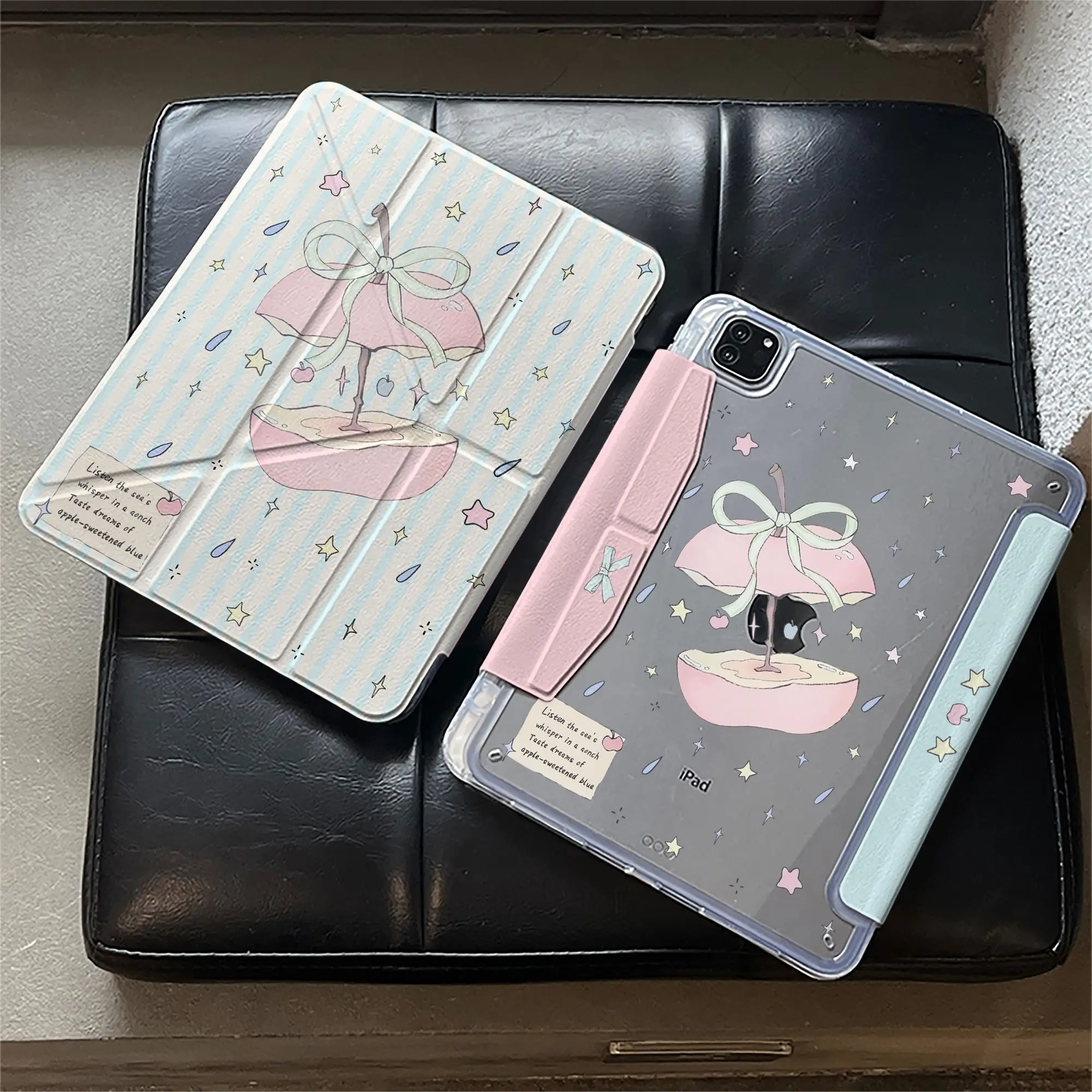 

Raindrop Apple Cat Bear Stickers For iPad Pro Air M5 M4 M3 M2 18 20 21 22 2 1 11th A16 12.9" 10 9 8 7 6 5 Th Mini 7 6 8.3" Case