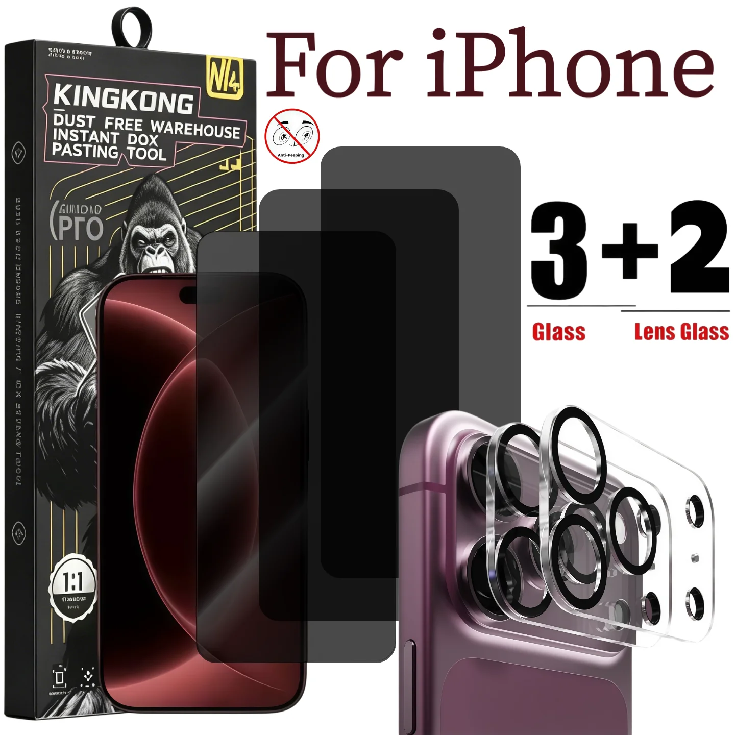 [5in1] 3-pack anti-peeping screen protector + 2-pack lens protector suitable for iPhone 18Pro Max Air 17 16Pro 15 14Plus series
