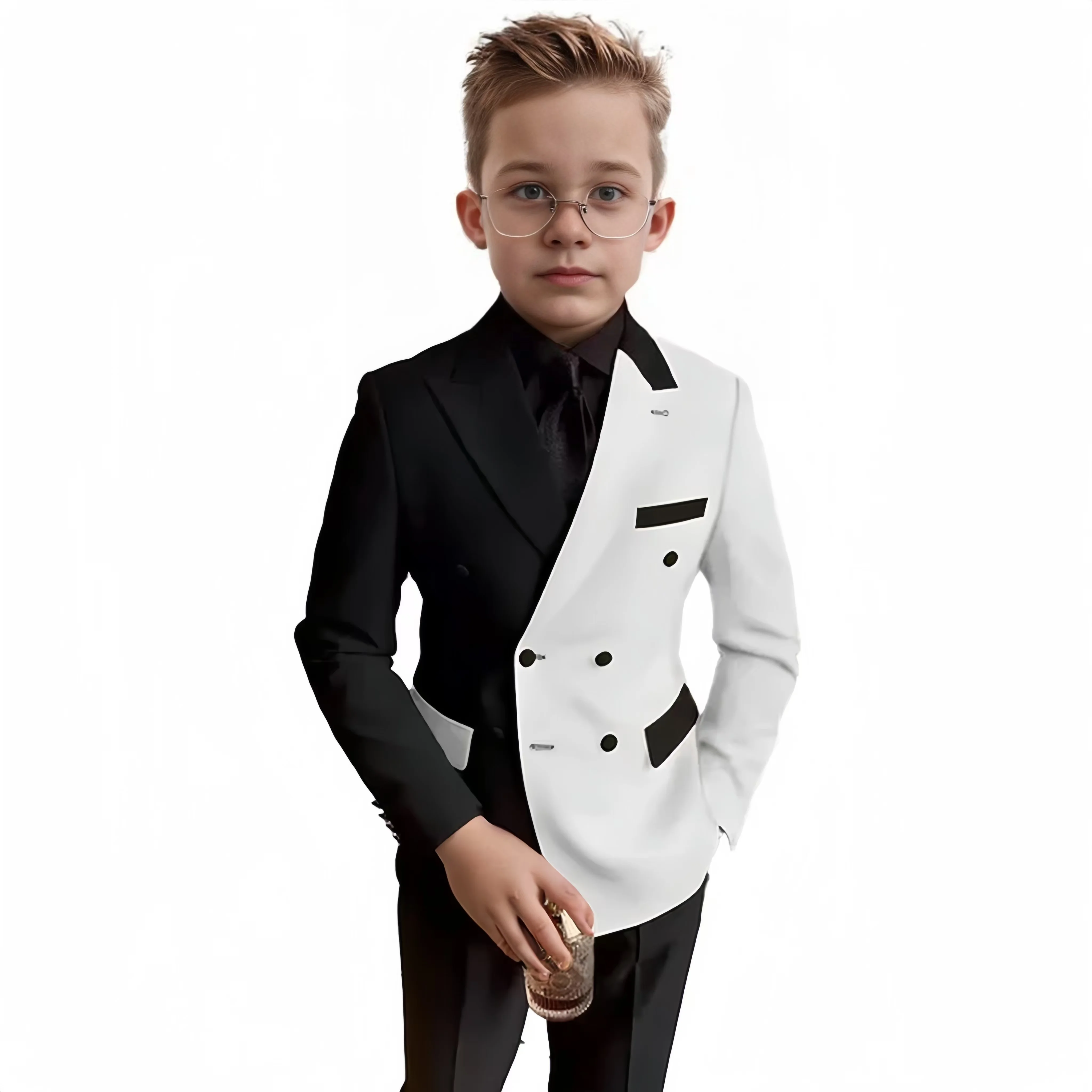 Stylish Peak Lapel Boys Suit Double Breasted Tuxedo Jacket and Pants  2 Pieces  For 3-16 Years  Prom Evening Party Dress 