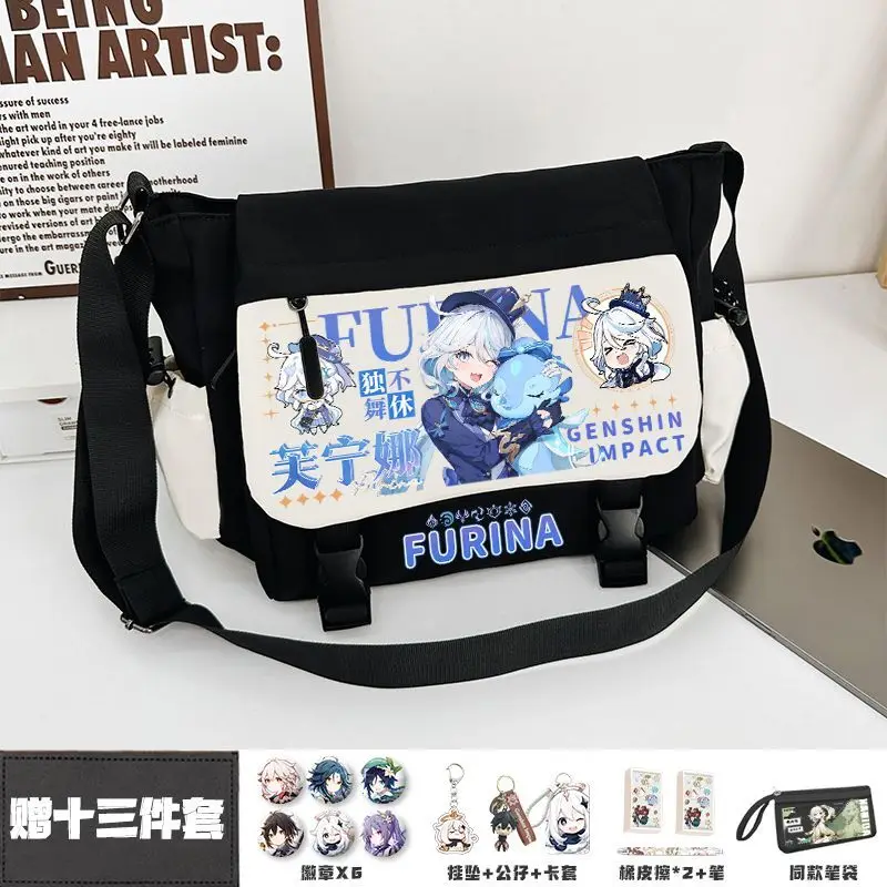 Tas Selempang Genshin Impact Funina Single Shoulder Navilet Wanderer Kapasitas Besar Untuk Siswa SMP dan SMA, Tas Bimbingan Belajar