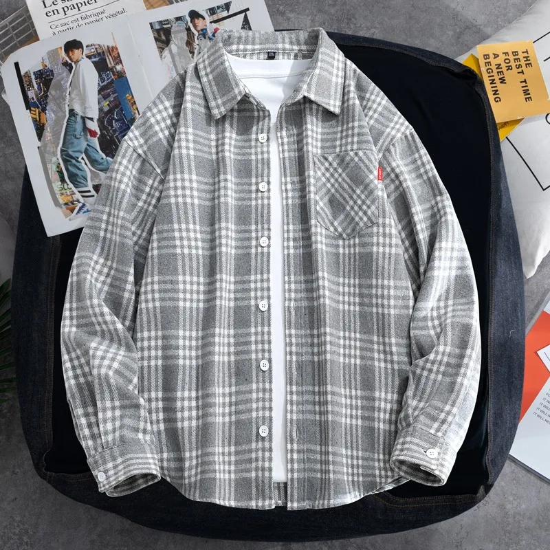 plus size Men's Shirts Button-Up Classic Plaid Casual Shirt Long Sleeved Chest Pockets Design Spring Autumn Men Tops