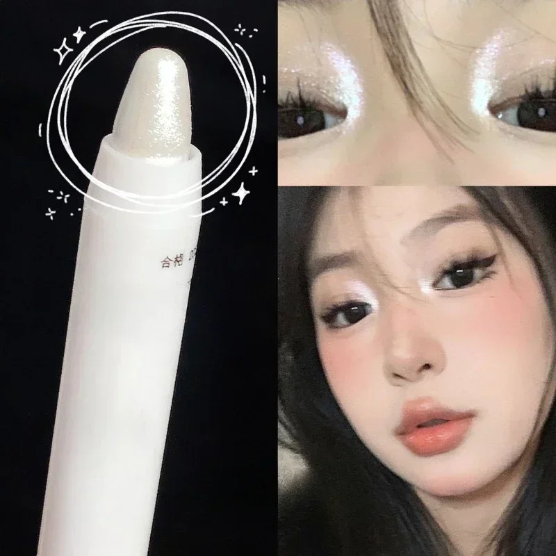 매트 화이트 누에 하이라이터 펜, 진주 빛 아이섀도우 스틱, 빛나는 진주 아이라이너, 방수 글리터 아이섀도우