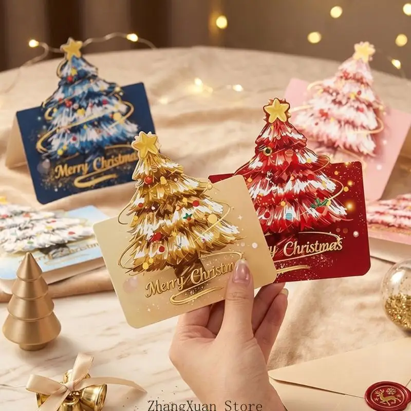 Ausstellbare Weihnachtsbaumkarten mit Sternakzenten und Feiertagsbotschaften, 12er-Set mit passenden Umschlägen und Umschlag – Detail 9
