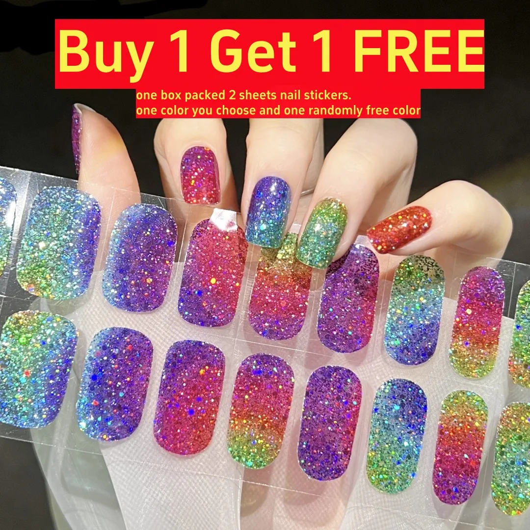 

Buy 1 Get 1 Free New Arrival Gel UV Nail Sticker Semi Cured Nail Wraps Waterproof Glitter Nail Strips Manicure Decorations