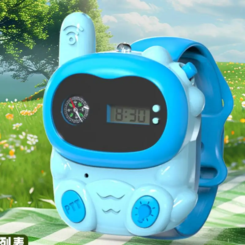 Walkie Talkie Orologi per bambini 2X Walkie-talkie per cartoni animati per bambini con luci a LED Telefono per chiamate remote con orologio e bussola