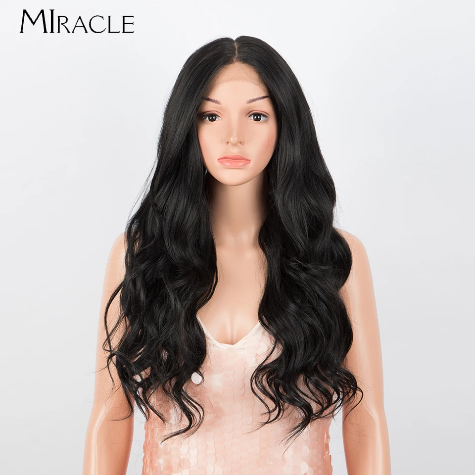 

MIRACLE 13X7 Lace Wigs 25 Inch Long Deep Wave Synthetic Lace Wigs for Women Cosplay Daily Ombre Brown Black Blonde Wig Hair