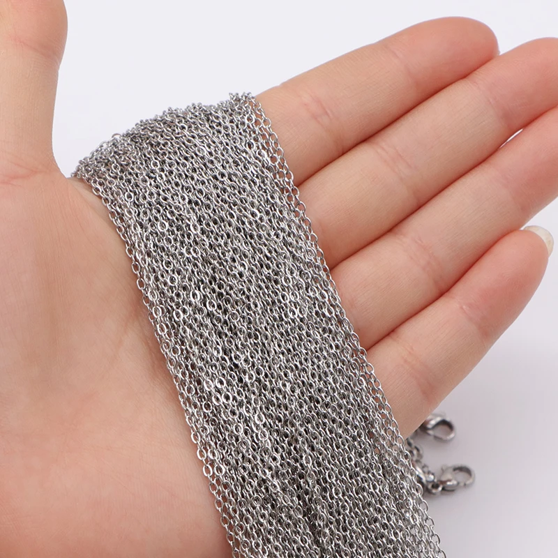30pcs/lot 45+5cm Stainless Steel Link Chains in Bulk Necklaces Adjustable Chains Tail Chain for DIY Jewelry Making Wholesale