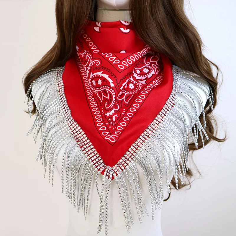 Diamond fringed bandana 100% polyester Cashew pattern cashew hip hop headscarf multifunctional wedding party Triangle scarf