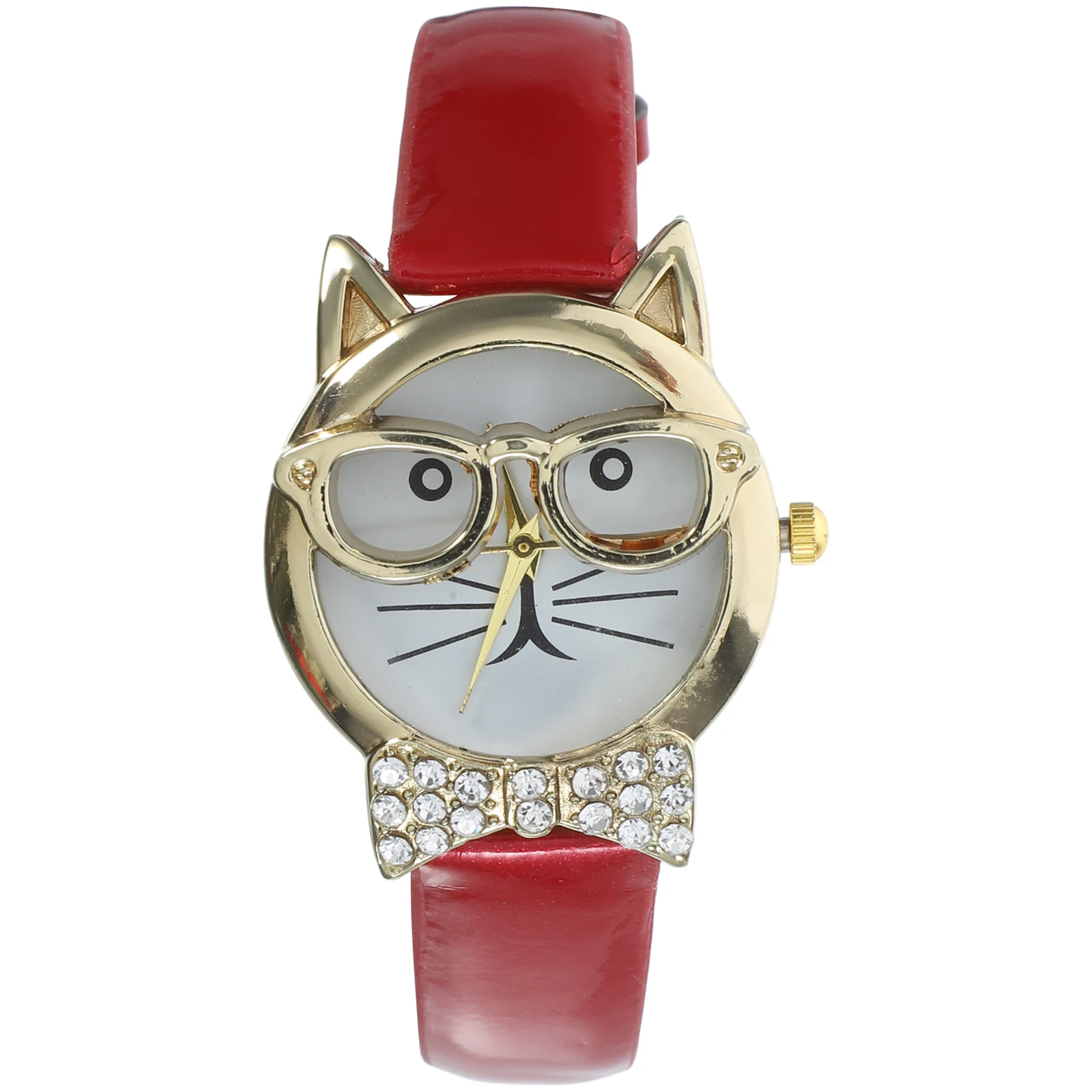 

Часы с изображением кота, женские аналоговые бриллиантовые обычные стеклянные зеркальные декор, милые