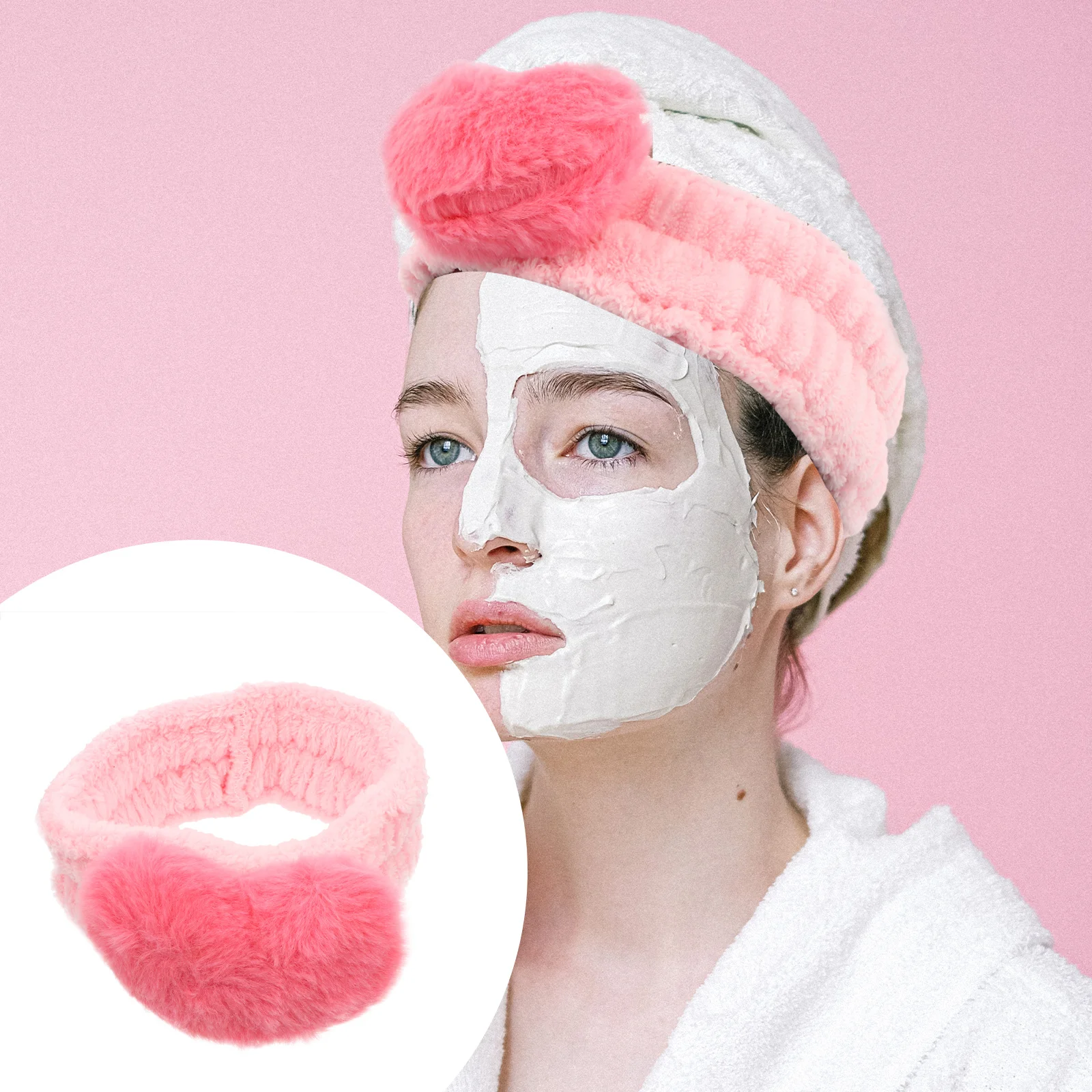 

2Pcs Heart Decoration Elastic Hair Bands for Washing Face Makeup Headband Soft Breathable Hairband for Women Girls Sports Daily