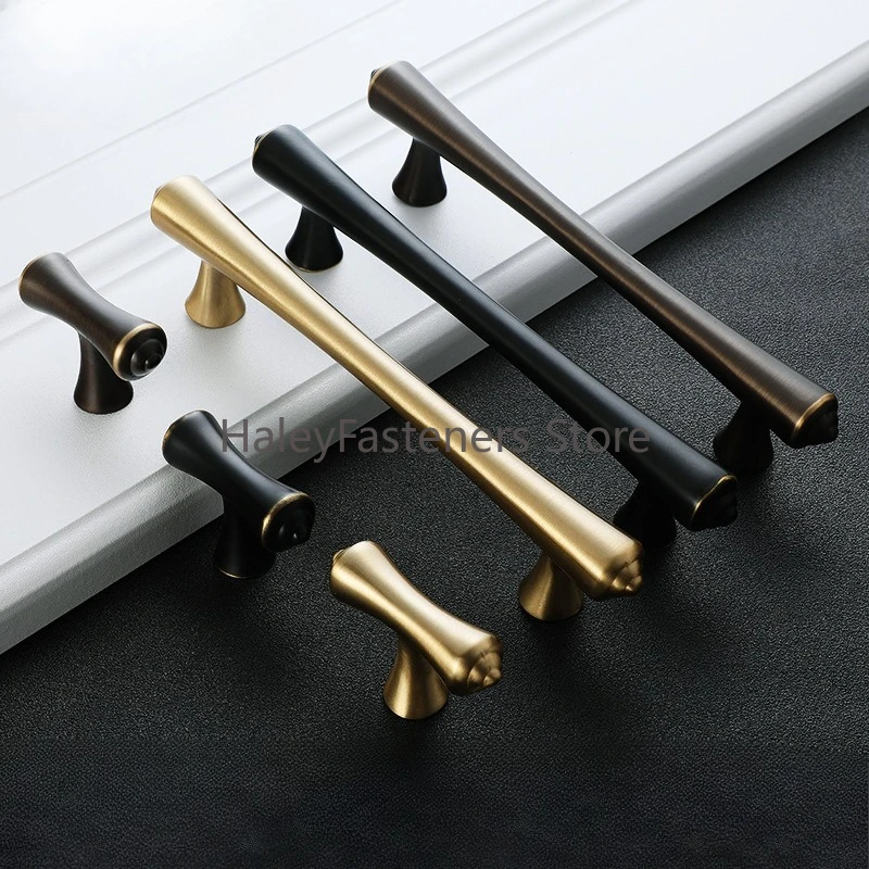 

American pure copper cabinet door handle brass handle modern simple black gold Nordic drawer cabinet full copper handle