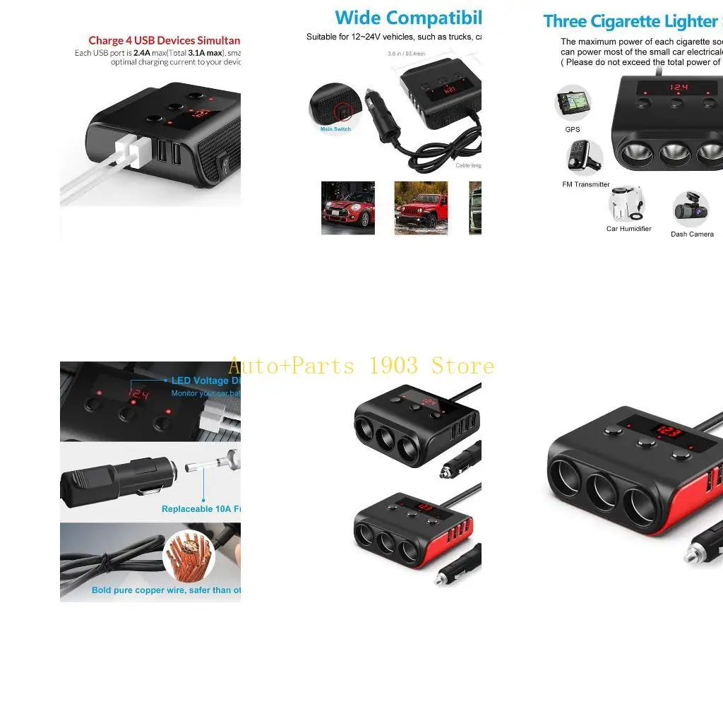 

E21C Автомобильное зарядное устройство 3 в 1, разветвитель прикуривателя, адаптер питания, USB-разъем для автомобильного для GPS