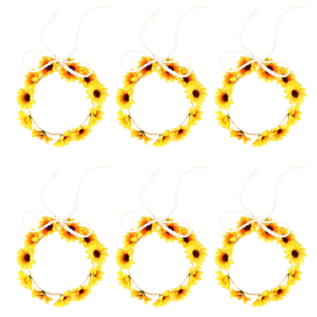 Bandeau marguerite jaune à fleurs pour femmes, 6 pièces, cerceau pour cheveux, couronne de fleurs, corde tressée extensible pour fête, mariage, Festival, photographie
