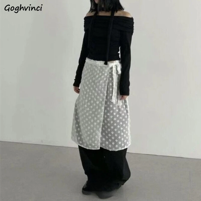 Floral Skirts Women Spring Girls Designed Lace-up Retro Flocking Seethrough Korean Style Layering Streetwear Leisure All-match