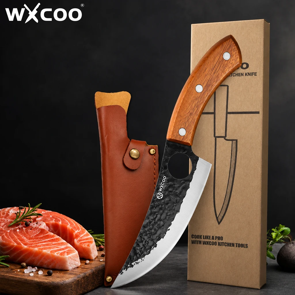 WXCOO Professional Hand Forged Boning Knife High Carbon Steel Butcher Knife with Wooden Handle  Meat Dividing Kitchen Knife