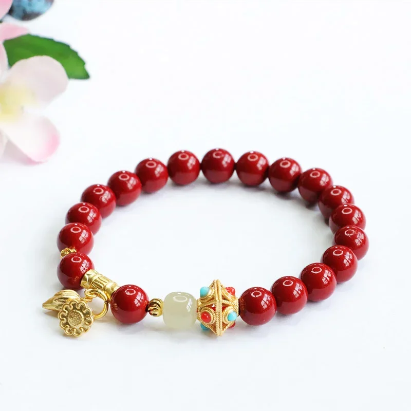 

Natural Hetian Jade Cinnabar Bracelet Two World Huan Purple Sand Bracelet Buddhist Meditation Beads Women Fine Jewelry