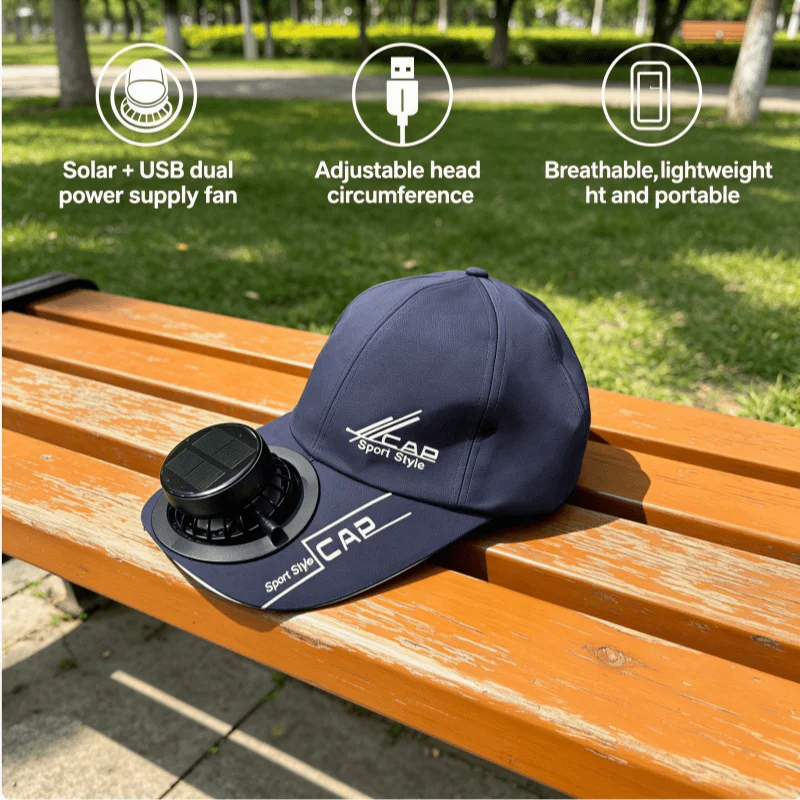 Adjustable Sports Cooling Cap Dual Power Solar USB Fan Hat Light Portable Sun Protection Hat for Jogging Camping Outdoor Working