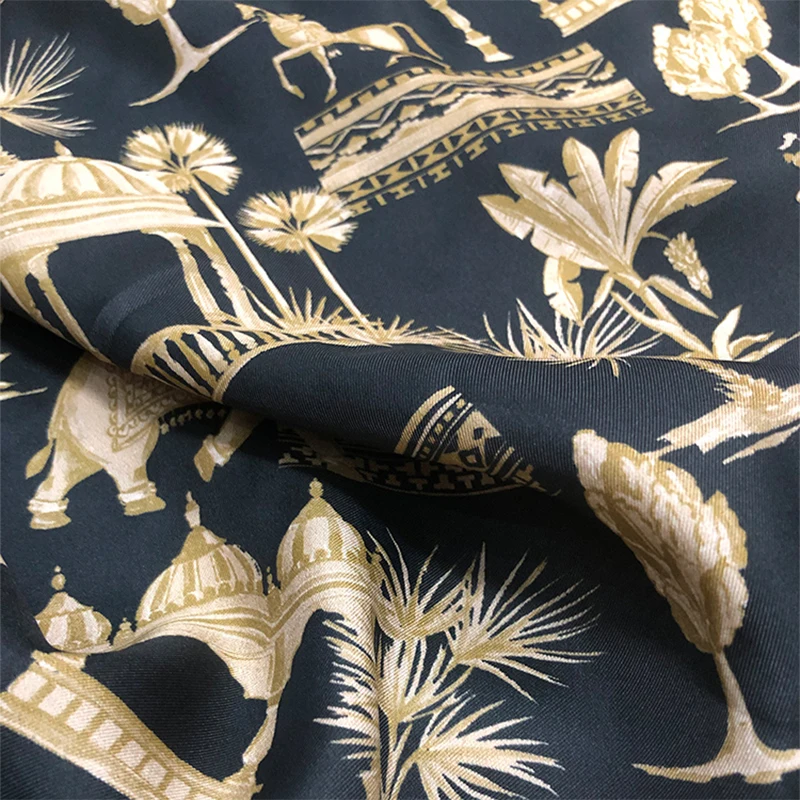 1 meter 50% Mulberry Silk 50% Cotton 20 momme Twill Silk Fabric Black Fashion Printed 137cm 54