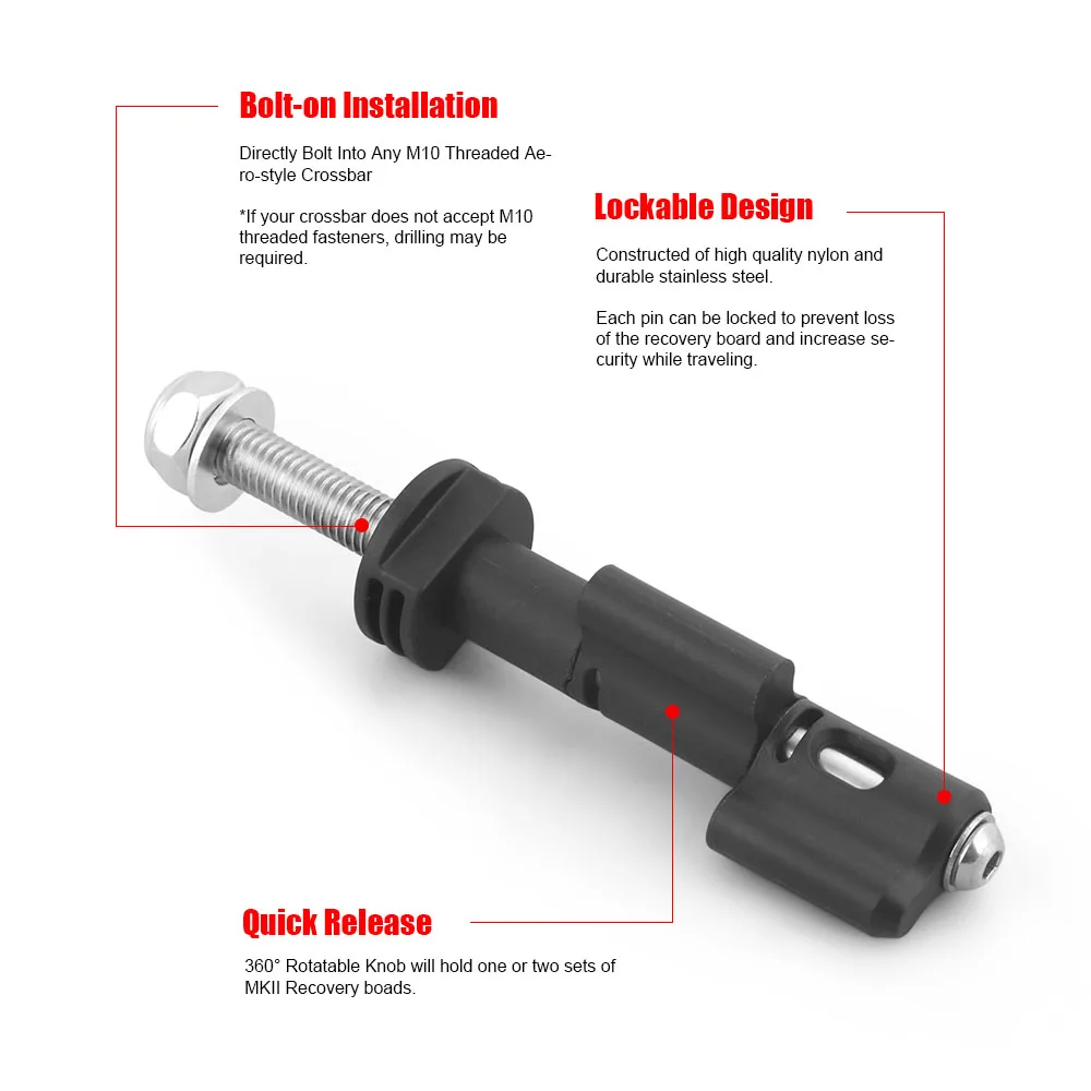 Pasadores de montaje para placas de recuperación/tracción MaxTrax MKII, juego de pasadores de montaje de seguridad a prueba de robo bloqueables,