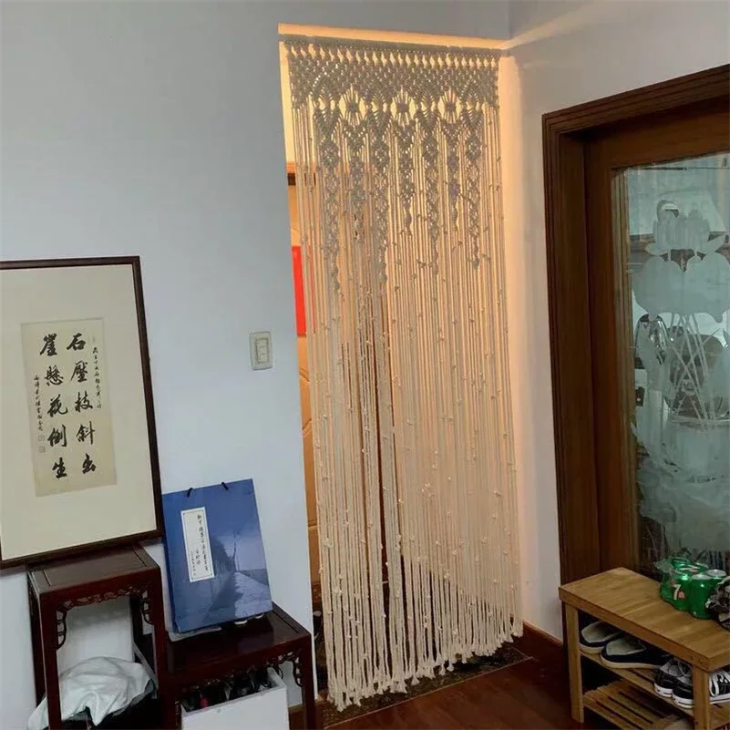 Hand-woven Macrame Cotton Door Curtain Tapestry Wall Hanging Art Tapestry Boho Decoration Bohemia Wedding Backdrop Tapestry