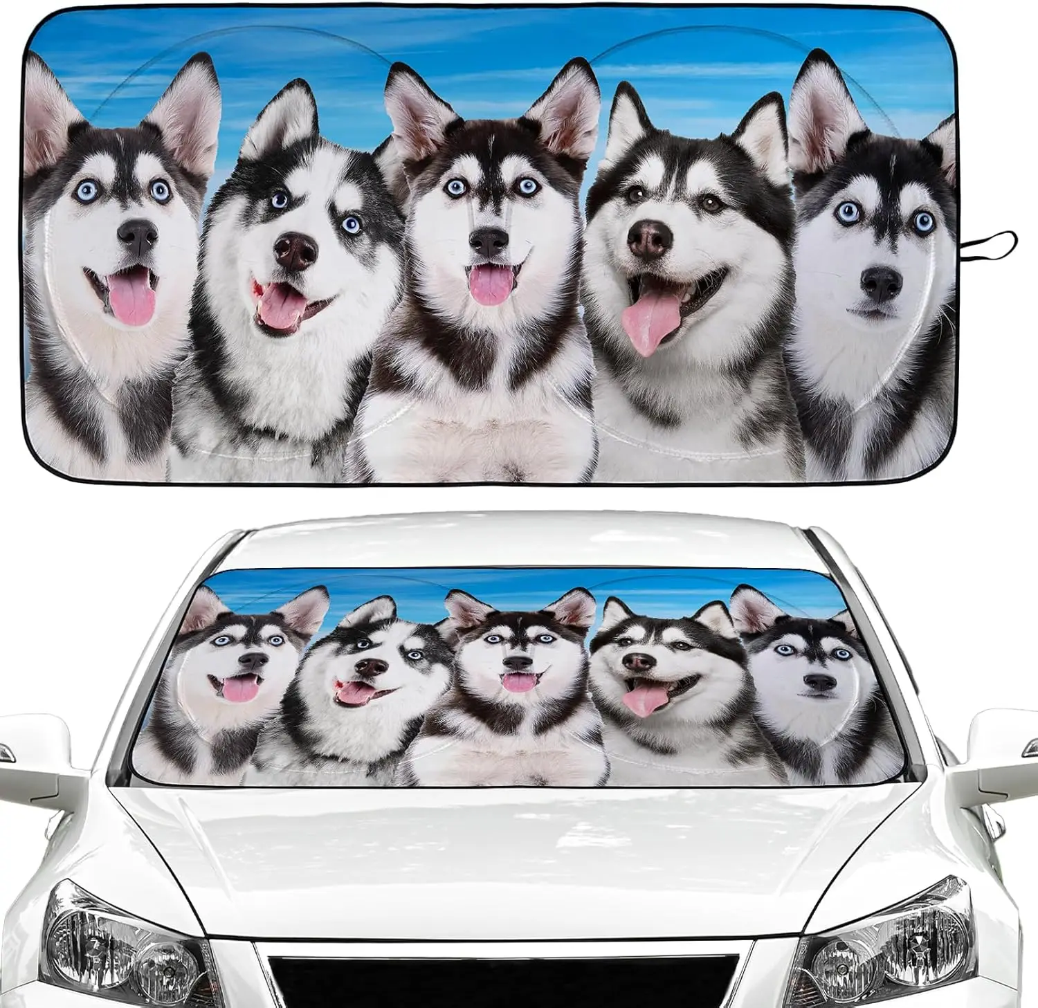

Husky Dog Car Windshield Sun Shade Foldable Sunshade Front Window Cover Sun Visor Protector Accessories for Truck SUV (64x32 inc