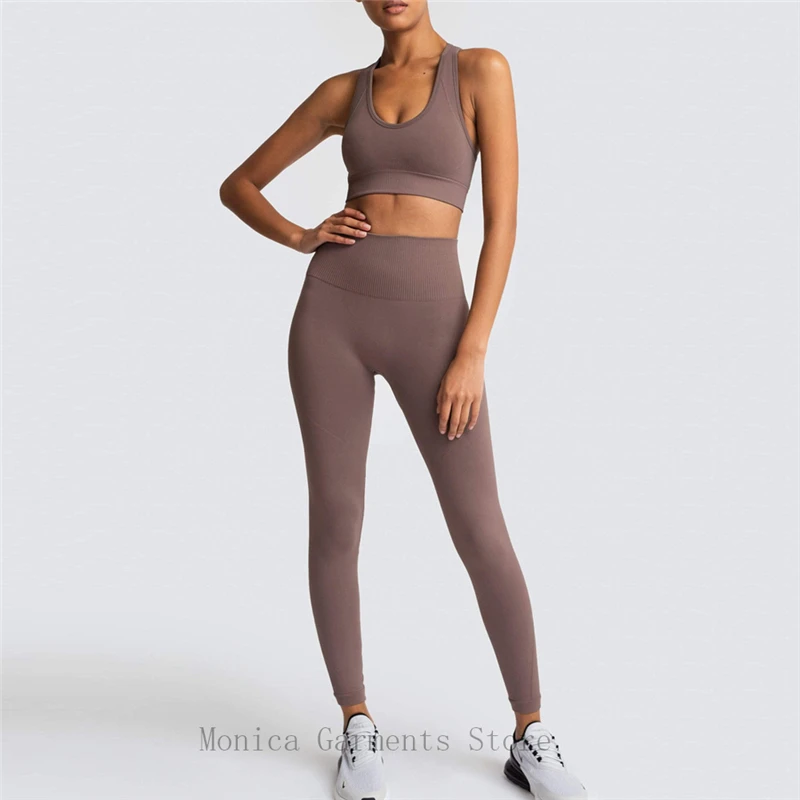 Monica 2 Pieces Sport Woman Yoga Set Suit for Fitness Bra Leggings Pants High-Waisted Gym Exercise Clothing Sportswear For Women