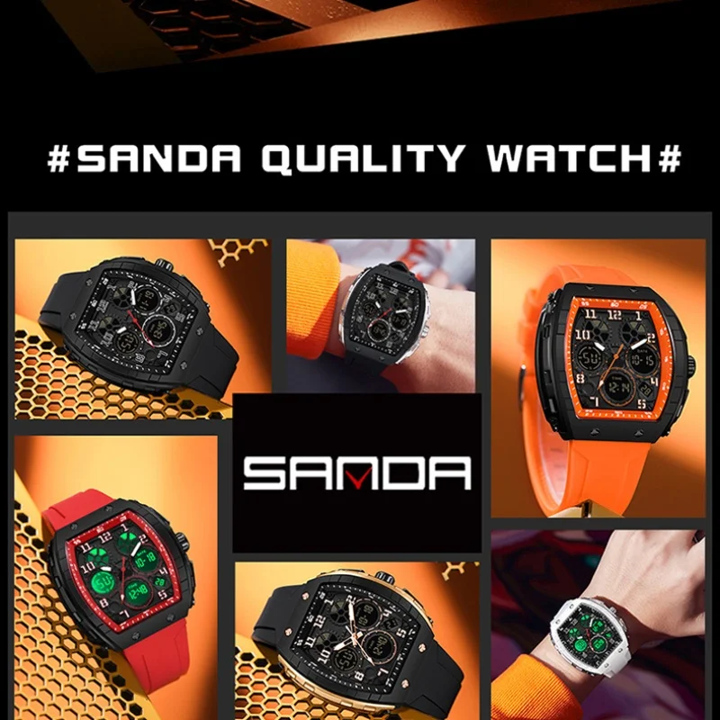 SANDA 6157 brand new alarm clock men electronic watch digital multifunctional fashion trend men's watch silicone waterproof hand