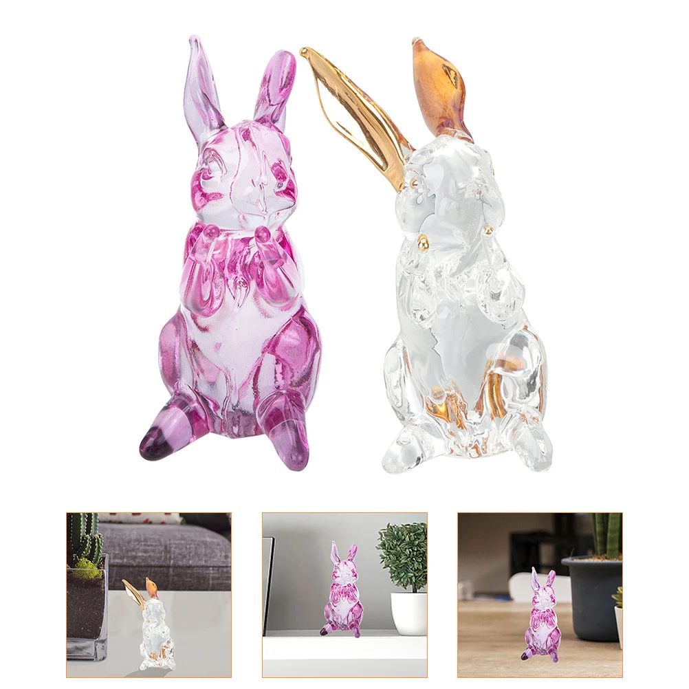 

2Pcs Crystal Bunny Clear Decorations Strong for Desk and Micro Landscaping Crystal Bunny Figurine Rabbit Figurine