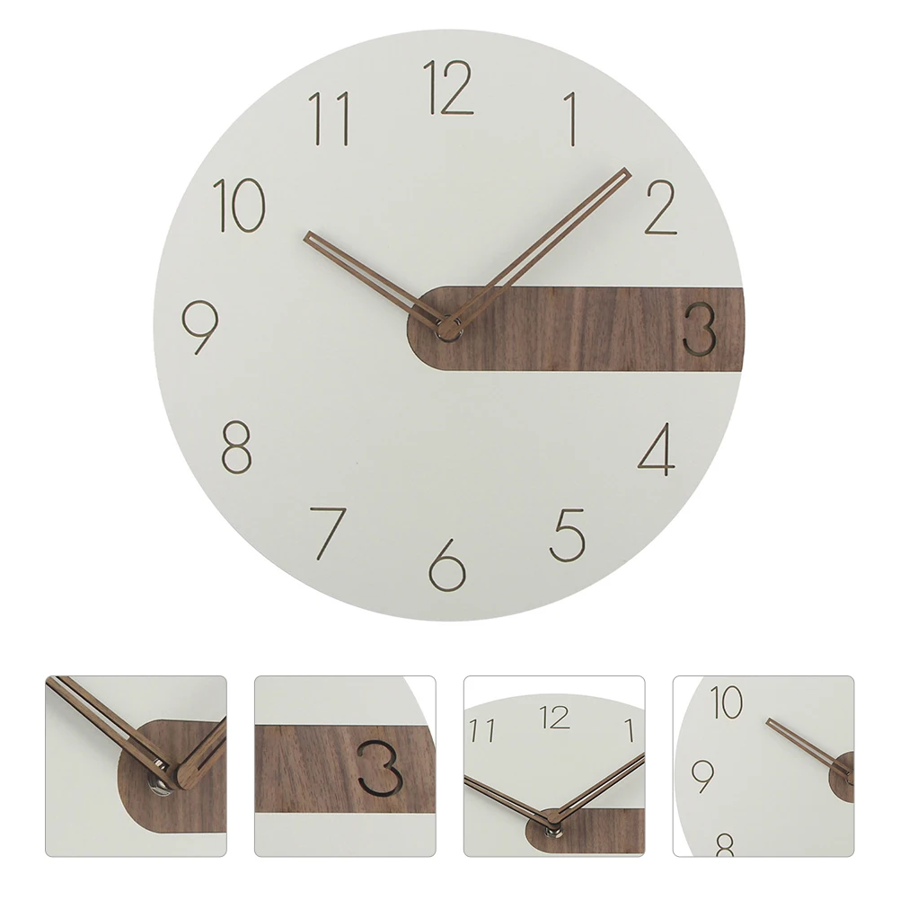 

Large Wall Clock Wood Operated White Silent Movement Practical Indoor Study Office Kitchen Living Room Decor