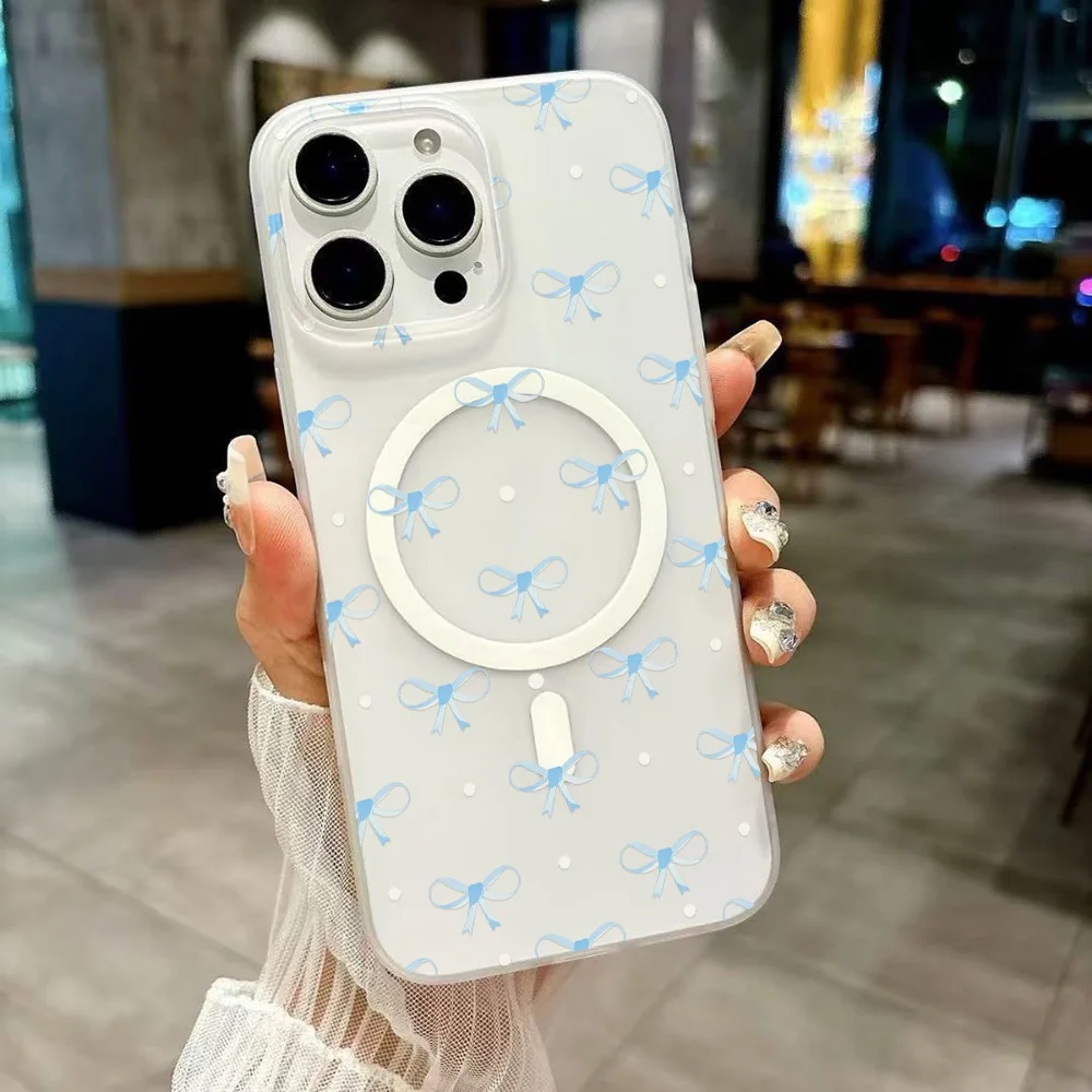 

Bow Matte Transparent Phone Case For iPhone 17 Pro Max Case For iPhone 16 13 12 14 11 15 Pro Wireless Charging Protective Cover