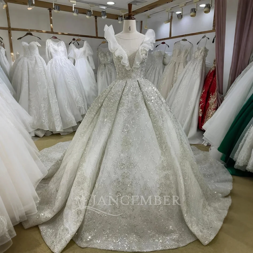 

Customized Elegant Sleeveless Vintage Wedding Dresses Luxury O Neck Court Train Ball Gown Bridal Gowns vestidos de novia boda