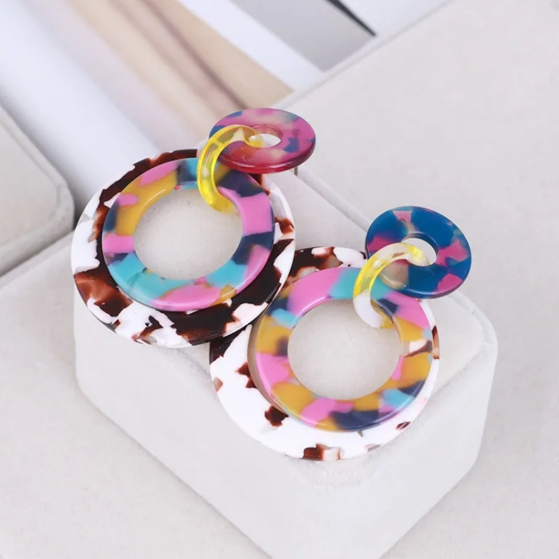 

European and American Fashion Jewelry Color Resin Leopard Print Big Size Circle Personalized Fashion Dangle Earrings for Women
