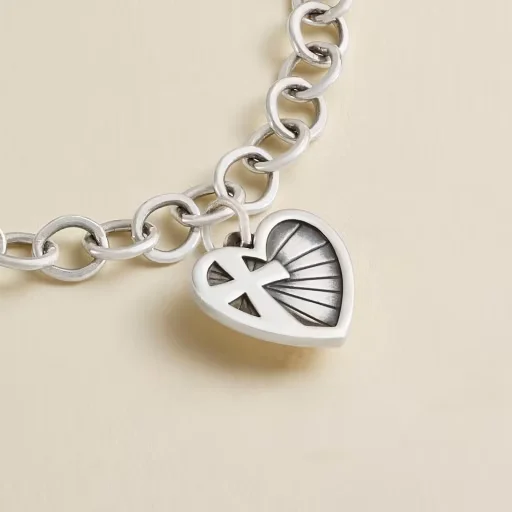 James Avery Charm S925 Sterling Silver God's Light Heart Cross Dangle Charm, Pendant for Bracelet Necklace DIY Jewelry Making