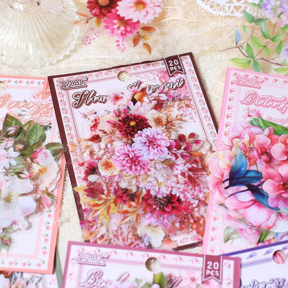 20pcs Transparent Floral Stickers Hand Account Collage PET Stickers for Scrapbooking Material Decor Album Junk Journal Stickers