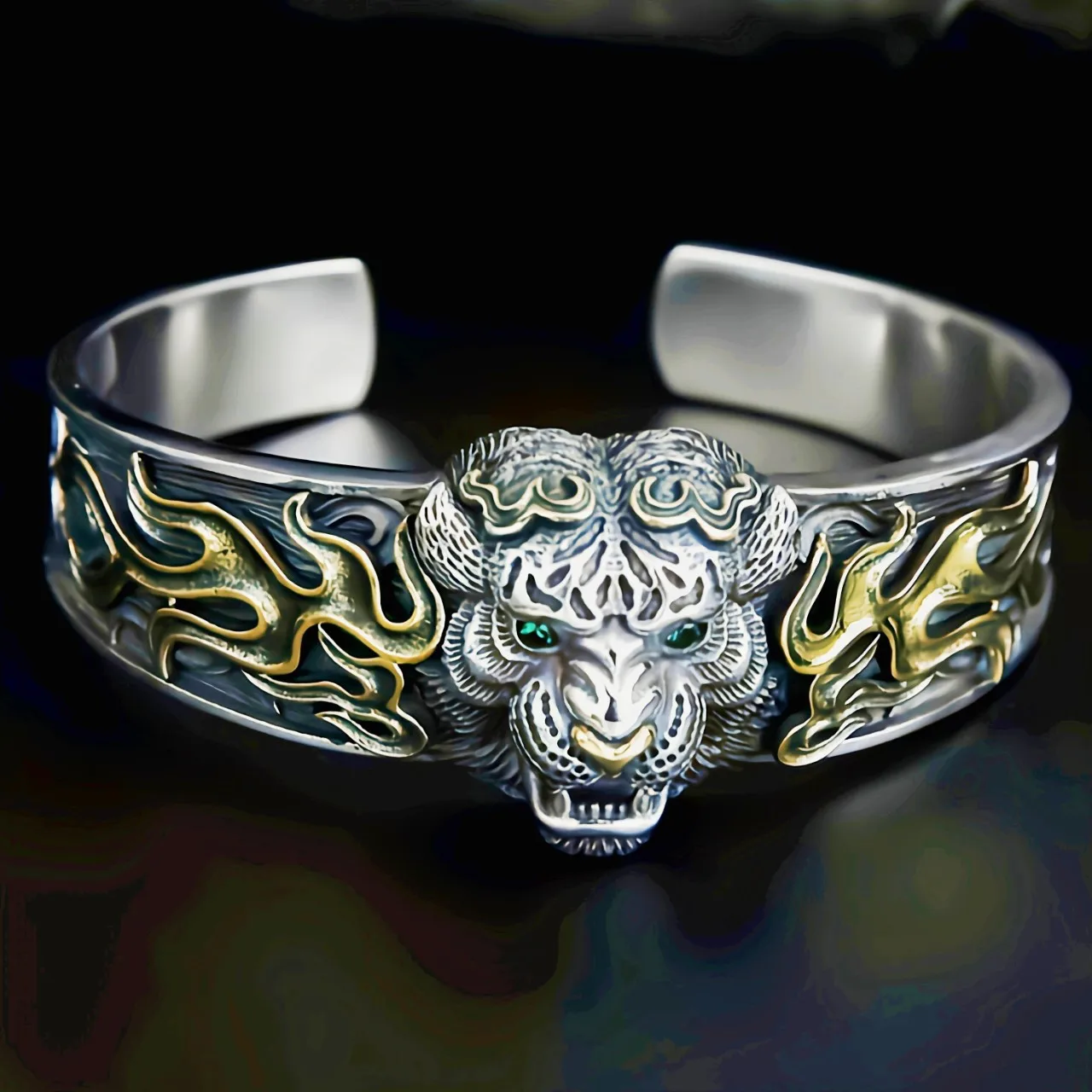 Retro national trend tiger year niche Seiko solid design Sterling Silver 925 domineering tiger bracelet for men