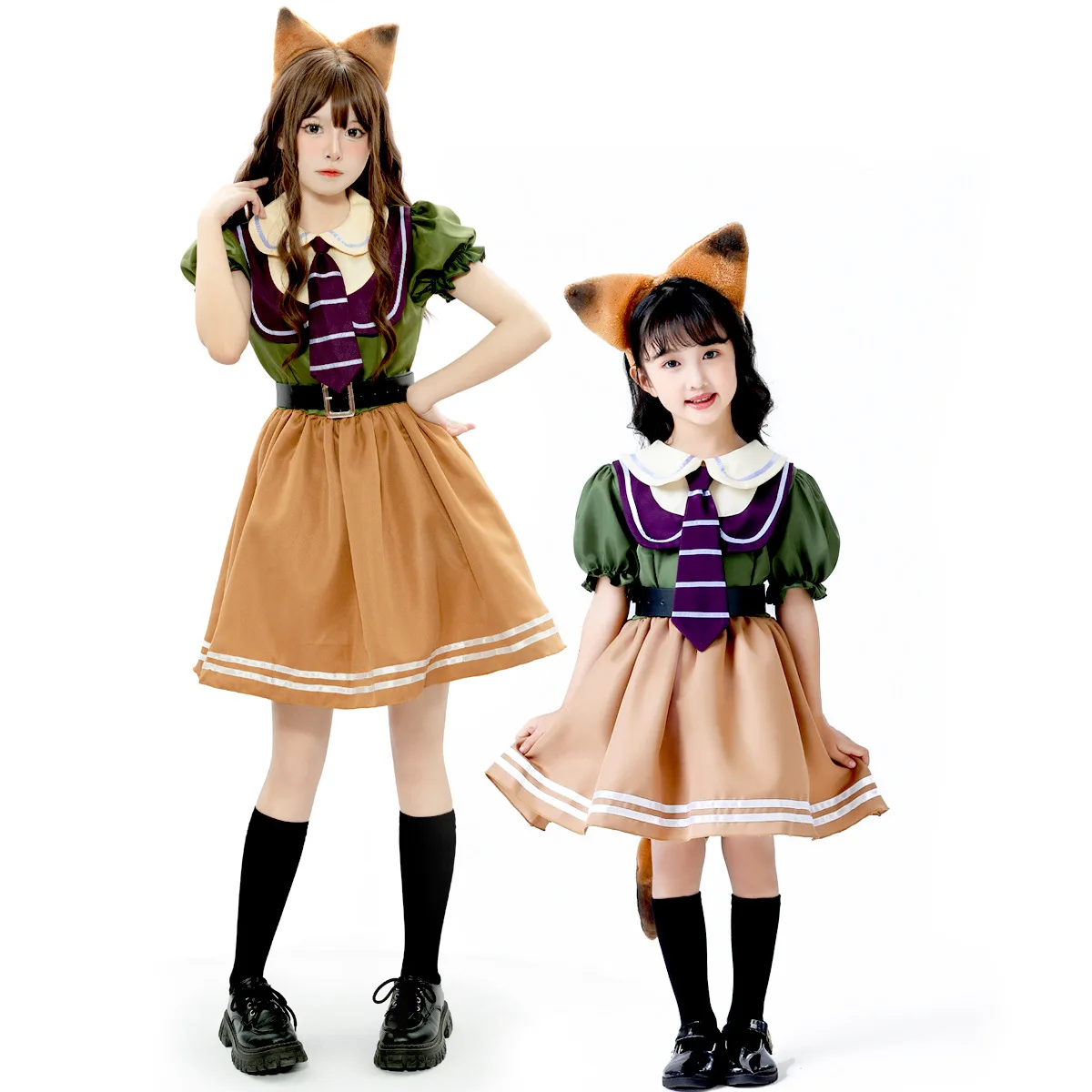 

Adults Girls Halloween Cosplay Zootopia Costume Nick Outfits with Headpieces Theme Party Role Playing Stage Performance Set
