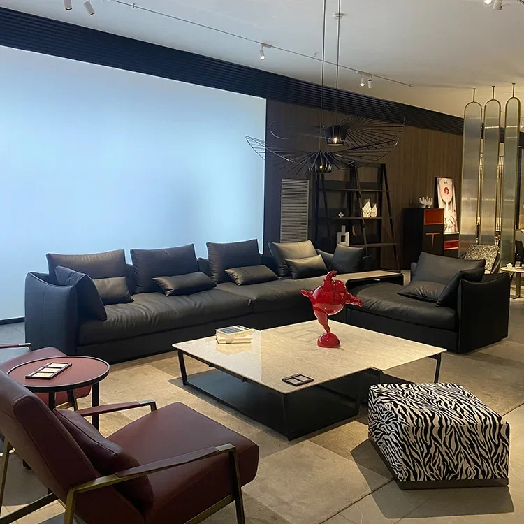 Nordic Napapi large flat-floor villa living room modern light luxury combination down leather sofa