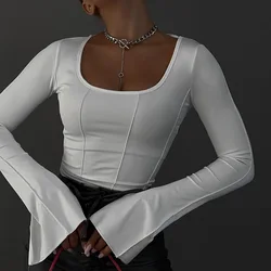 White Sexys Long Sleeve Top Women Y2k Knit T-shirt Korean Fashion Woman Clothing Harajuku Aesthetic Backless Luxury Tshirts 2023