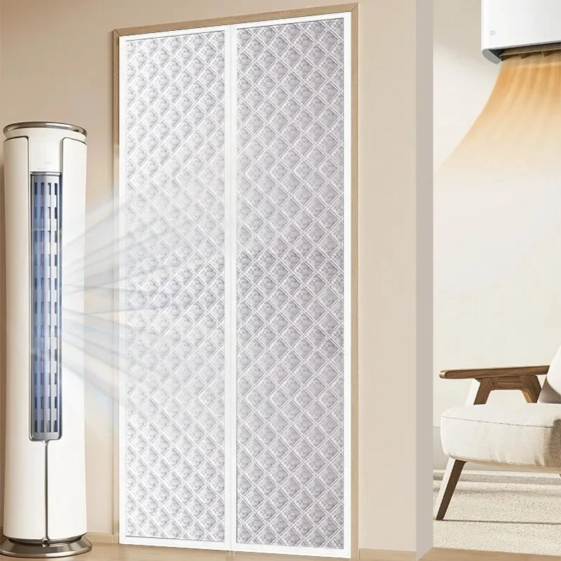 

White Magnetic Cotton Door Curtain, Thickened, Warm, Partition Curtain, Soundproof, Cold Proof, Blackout Curtain, Multiple Sizes