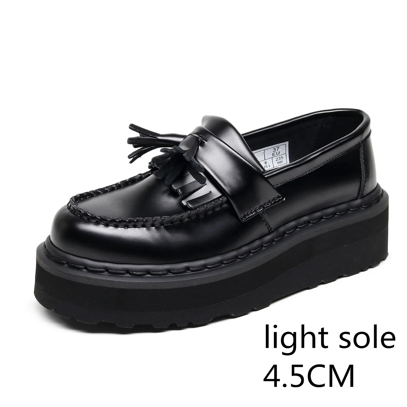 Unisex  Platform cowhide Women\'s Leather Shoes Thick Leather Shoes Black Mary Jane shoes Sole Large Men\'s Shoes 34-44